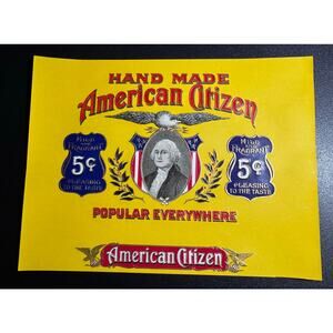 Vintage 1910 American Citizen Cigar Label  Embossed Litho  5¢